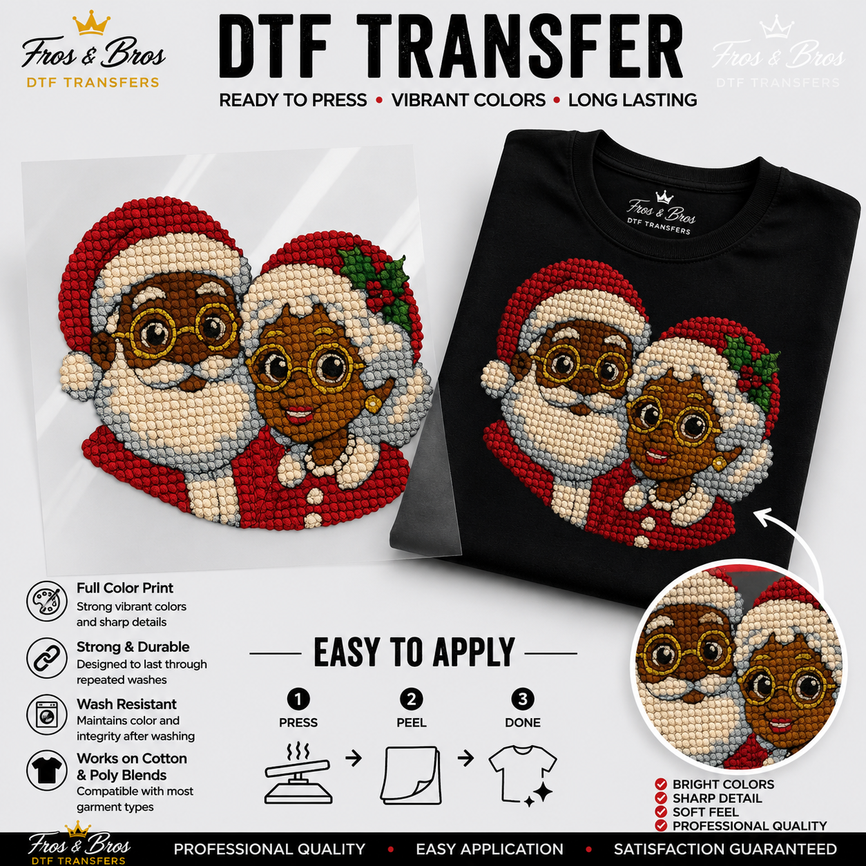 Black Santa & Mrs. Claus Faux Crochet DTF Transfer