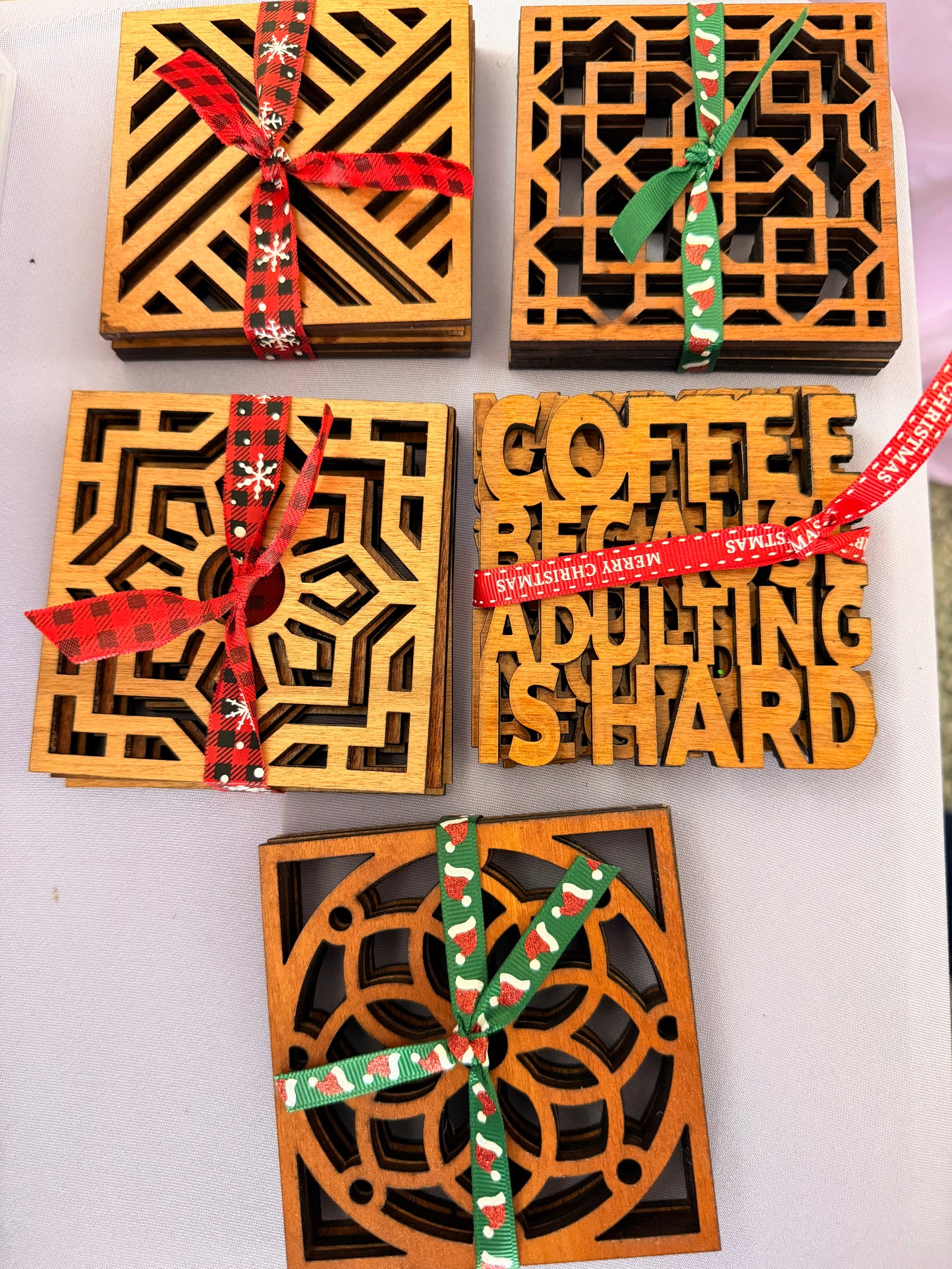 Laser-Cut Wooden Coaster Set – Modern + Statement Designs (Set of 4)