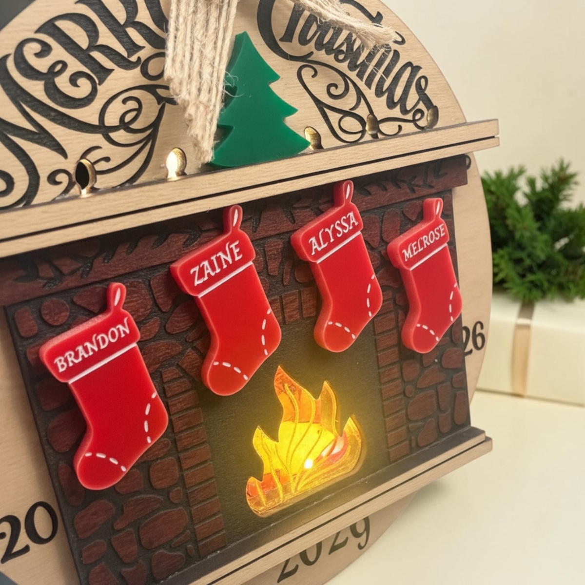 Personalized Light-Up Family Fireplace Christmas Ornament