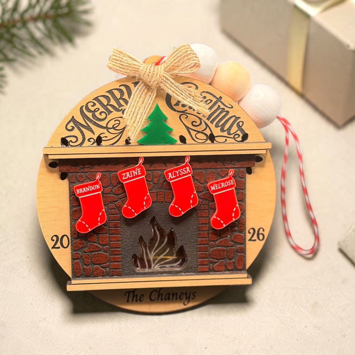 Personalized Light-Up Family Fireplace Christmas Ornament
